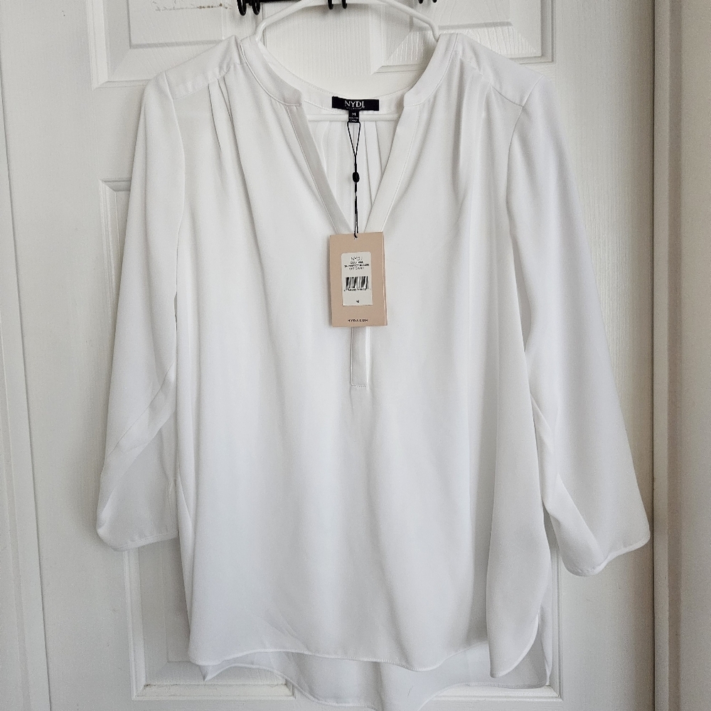 NYDJ 3/4 Sleeve Perfect Blouse in Optic White Size M NWT
